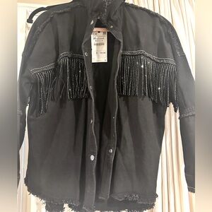 ZARA Black Fringe Jacket with Studded Details